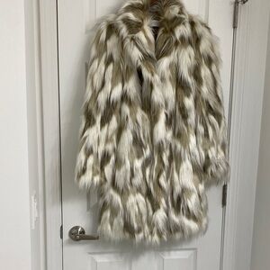 T Tahari Faux Fur Coat in Taupe and Off White